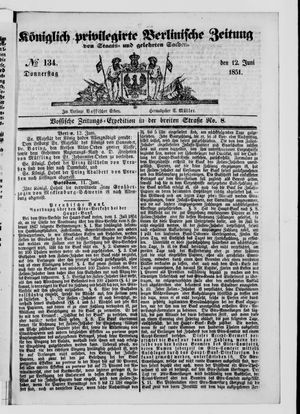 Königlich privilegirte Berlinische Zeitung von Staats- und gelehrten Sachen vom 12.06.1851