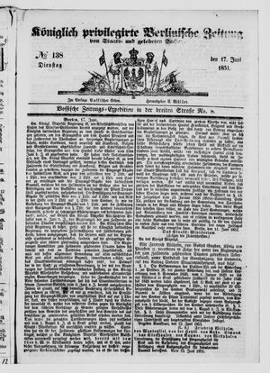 Königlich privilegirte Berlinische Zeitung von Staats- und gelehrten Sachen on Jun 17, 1851