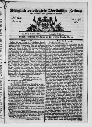 Königlich privilegirte Berlinische Zeitung von Staats- und gelehrten Sachen on Jul 6, 1851