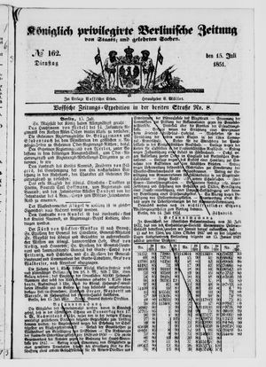 Königlich privilegirte Berlinische Zeitung von Staats- und gelehrten Sachen on Jul 15, 1851