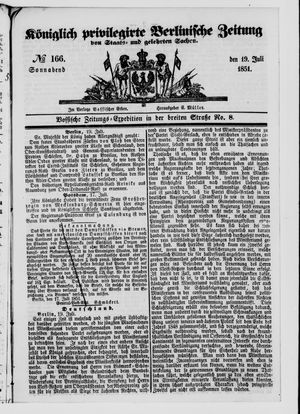 Königlich privilegirte Berlinische Zeitung von Staats- und gelehrten Sachen on Jul 19, 1851