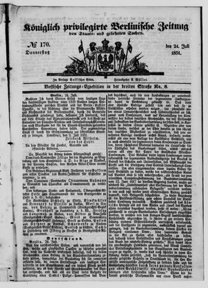 Königlich privilegirte Berlinische Zeitung von Staats- und gelehrten Sachen on Jul 24, 1851
