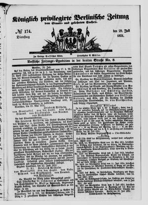 Königlich privilegirte Berlinische Zeitung von Staats- und gelehrten Sachen on Jul 29, 1851