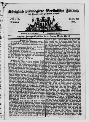 Königlich privilegirte Berlinische Zeitung von Staats- und gelehrten Sachen vom 30.07.1851