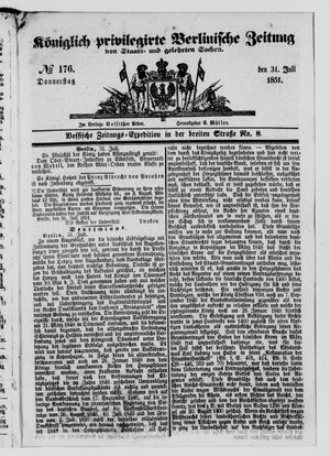 Königlich privilegirte Berlinische Zeitung von Staats- und gelehrten Sachen on Jul 31, 1851