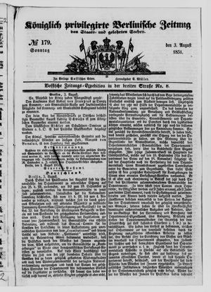 Königlich privilegirte Berlinische Zeitung von Staats- und gelehrten Sachen vom 03.08.1851