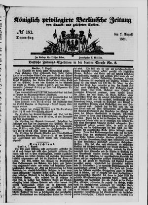 Königlich privilegirte Berlinische Zeitung von Staats- und gelehrten Sachen on Aug 7, 1851