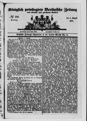 Königlich privilegirte Berlinische Zeitung von Staats- und gelehrten Sachen vom 08.08.1851