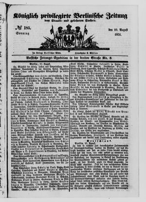 Königlich privilegirte Berlinische Zeitung von Staats- und gelehrten Sachen vom 10.08.1851