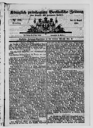 Königlich privilegirte Berlinische Zeitung von Staats- und gelehrten Sachen on Aug 12, 1851