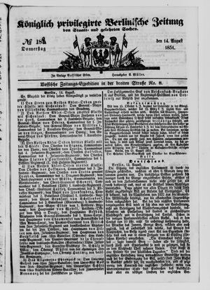 Königlich privilegirte Berlinische Zeitung von Staats- und gelehrten Sachen vom 14.08.1851