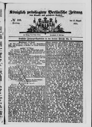 Königlich privilegirte Berlinische Zeitung von Staats- und gelehrten Sachen vom 15.08.1851
