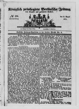 Königlich privilegirte Berlinische Zeitung von Staats- und gelehrten Sachen vom 21.08.1851