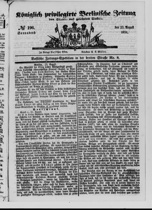 Königlich privilegirte Berlinische Zeitung von Staats- und gelehrten Sachen vom 23.08.1851