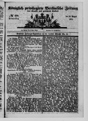 Königlich privilegirte Berlinische Zeitung von Staats- und gelehrten Sachen on Aug 28, 1851