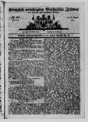 Königlich privilegirte Berlinische Zeitung von Staats- und gelehrten Sachen on Aug 29, 1851