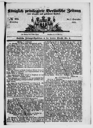 Königlich privilegirte Berlinische Zeitung von Staats- und gelehrten Sachen vom 02.09.1851