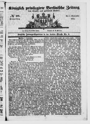 Königlich privilegirte Berlinische Zeitung von Staats- und gelehrten Sachen on Sep 4, 1851