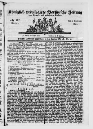 Königlich privilegirte Berlinische Zeitung von Staats- und gelehrten Sachen on Sep 5, 1851