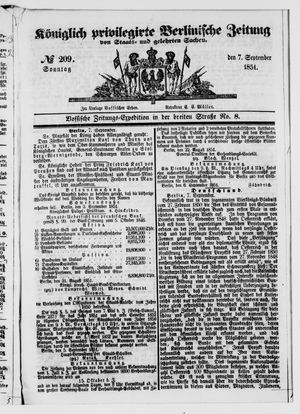 Königlich privilegirte Berlinische Zeitung von Staats- und gelehrten Sachen on Sep 7, 1851