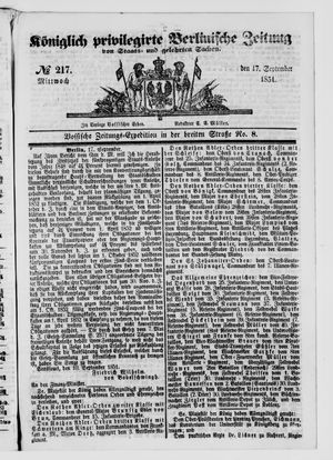 Königlich privilegirte Berlinische Zeitung von Staats- und gelehrten Sachen on Sep 17, 1851