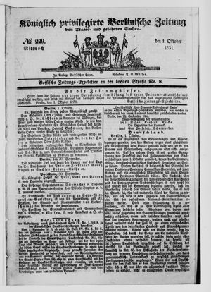 Königlich privilegirte Berlinische Zeitung von Staats- und gelehrten Sachen vom 01.10.1851