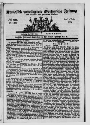 Königlich privilegirte Berlinische Zeitung von Staats- und gelehrten Sachen on Oct 7, 1851