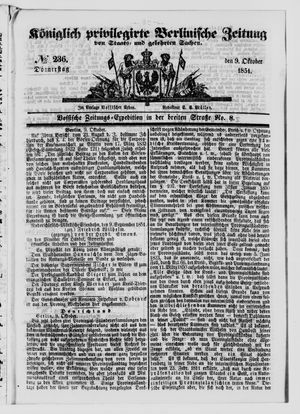 Königlich privilegirte Berlinische Zeitung von Staats- und gelehrten Sachen on Oct 9, 1851