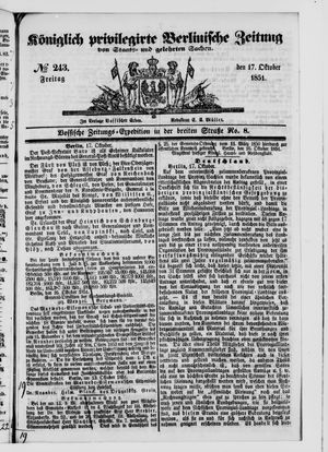 Königlich privilegirte Berlinische Zeitung von Staats- und gelehrten Sachen on Oct 17, 1851