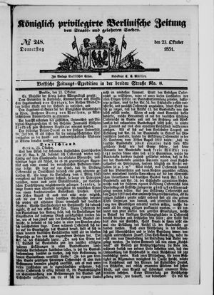Königlich privilegirte Berlinische Zeitung von Staats- und gelehrten Sachen vom 23.10.1851