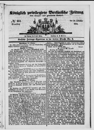 Königlich privilegirte Berlinische Zeitung von Staats- und gelehrten Sachen on Oct 28, 1851