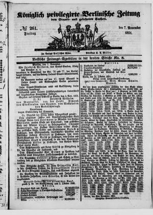 Königlich privilegirte Berlinische Zeitung von Staats- und gelehrten Sachen on Nov 7, 1851