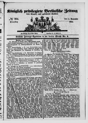 Königlich privilegirte Berlinische Zeitung von Staats- und gelehrten Sachen vom 11.11.1851