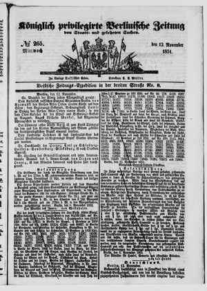 Königlich privilegirte Berlinische Zeitung von Staats- und gelehrten Sachen vom 12.11.1851