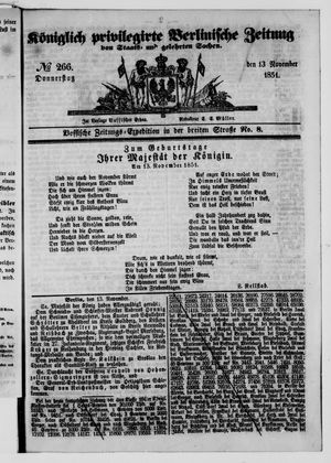 Königlich privilegirte Berlinische Zeitung von Staats- und gelehrten Sachen on Nov 13, 1851