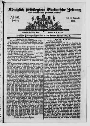 Königlich privilegirte Berlinische Zeitung von Staats- und gelehrten Sachen vom 14.11.1851