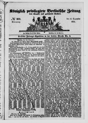 Königlich privilegirte Berlinische Zeitung von Staats- und gelehrten Sachen vom 16.11.1851