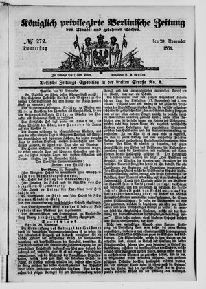 Königlich privilegirte Berlinische Zeitung von Staats- und gelehrten Sachen on Nov 20, 1851