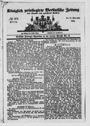 Königlich privilegirte Berlinische Zeitung von Staats- und gelehrten Sachen on Nov 21, 1851