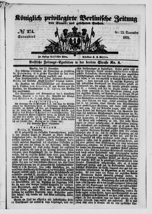 Königlich privilegirte Berlinische Zeitung von Staats- und gelehrten Sachen vom 22.11.1851