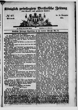 Königlich privilegirte Berlinische Zeitung von Staats- und gelehrten Sachen vom 26.11.1851
