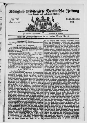 Königlich privilegirte Berlinische Zeitung von Staats- und gelehrten Sachen vom 29.11.1851
