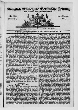 Königlich privilegirte Berlinische Zeitung von Staats- und gelehrten Sachen vom 04.12.1851