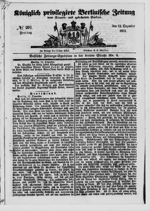 Königlich privilegirte Berlinische Zeitung von Staats- und gelehrten Sachen vom 12.12.1851