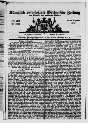 Königlich privilegirte Berlinische Zeitung von Staats- und gelehrten Sachen vom 14.12.1851