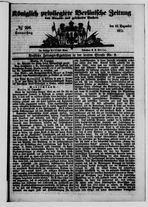 Königlich privilegirte Berlinische Zeitung von Staats- und gelehrten Sachen vom 18.12.1851