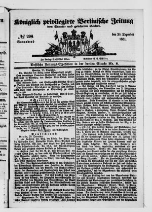 Königlich privilegirte Berlinische Zeitung von Staats- und gelehrten Sachen vom 20.12.1851