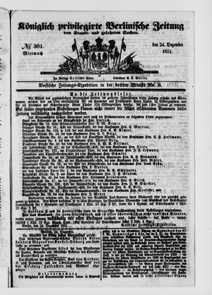 Königlich privilegirte Berlinische Zeitung von Staats- und gelehrten Sachen vom 24.12.1851