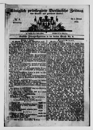 Königlich privilegirte Berlinische Zeitung von Staats- und gelehrten Sachen vom 04.01.1852