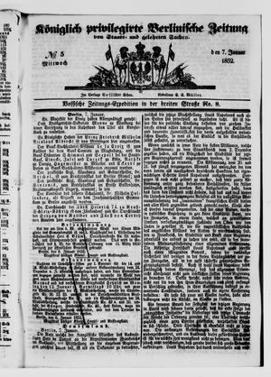 Königlich privilegirte Berlinische Zeitung von Staats- und gelehrten Sachen vom 07.01.1852